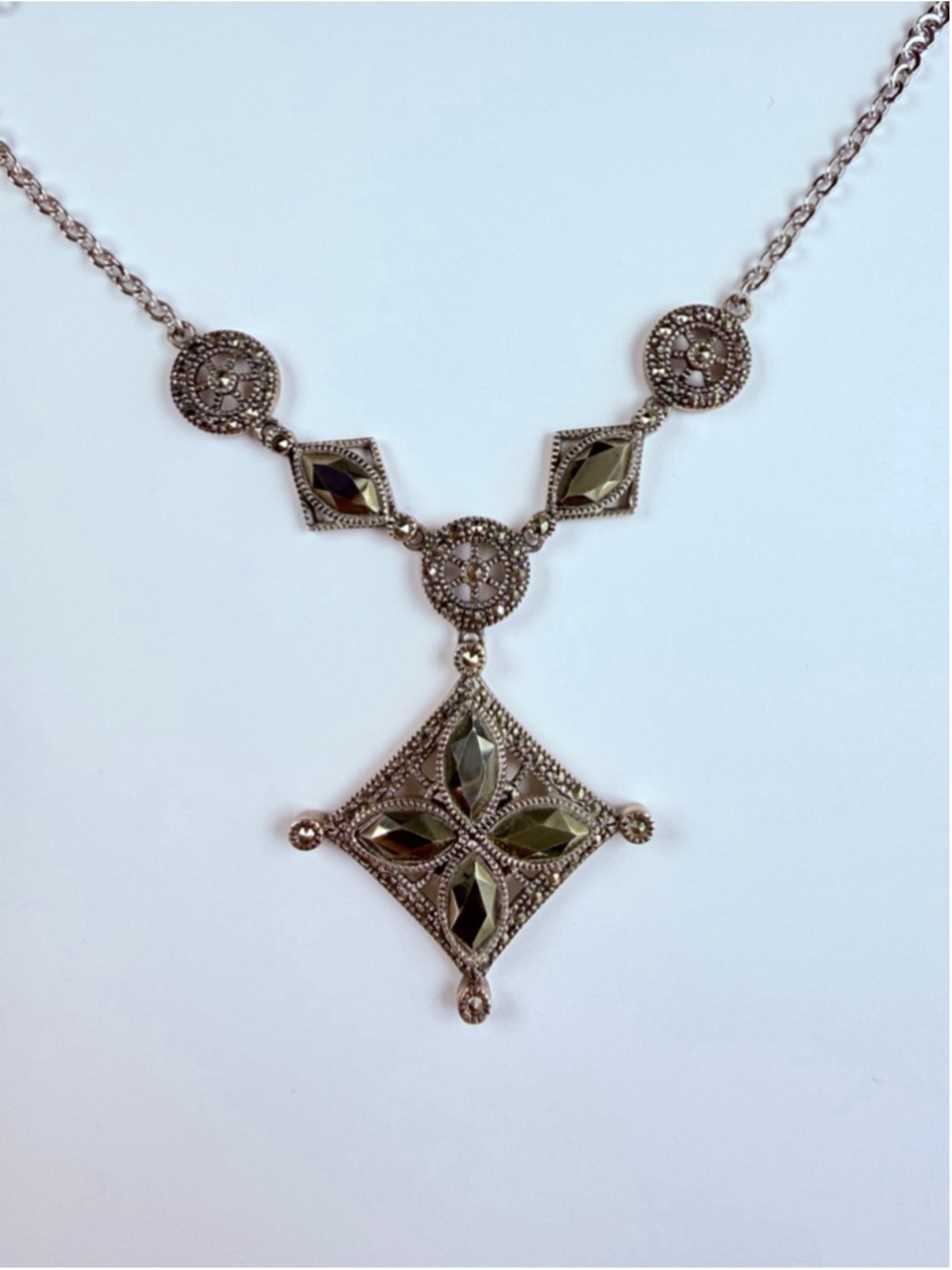 Judith Jack Venetian Alhambra Flower Marcasite Sterling Silver Pendant Necklace